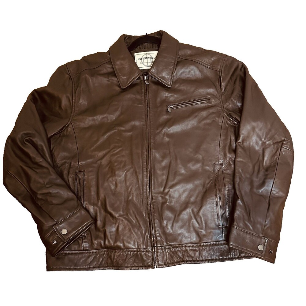 Boston Harbour Chocolate Brown New  Zealand Leather Jacket Men XXL Lined Classic